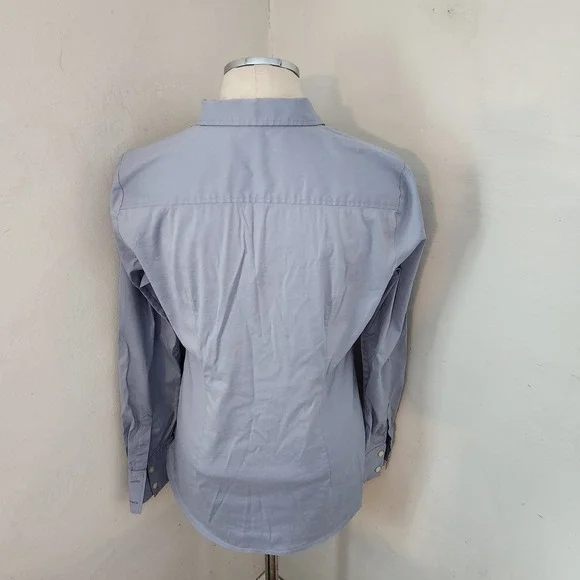 Ann Taylor Womens Blue Long Sleeve Button Down Blouse Shirt Size 10 Cotton Blend - Picture 2 of 5